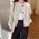 KANING Round Horn Buckle Knitted Cardigan Women 2026 Autumn New Loose Solid Design Sweater Jacket
