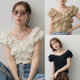 Multiplication Large Quantities Of Goods In The Summer New Before And After 2 Lotus Edges Collar Bubble Sleeve Tops Sexy Lace Shirt