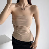 A Word-Collar Pure Desire To Slimen Shoulder Tective Blouse Folded Open Fork Solid Sexy Bottom Vest