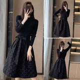 Hepburn Black Long-Sleeved Dress Woman 2025 Autumn Long Fashion Collection Waist Thin A Word Fluffy Skirt