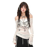 Fashion Thin Design Sense Shoulder Long-Sleeved T-Shirts Summer New Sweet Slim Thin Long Top