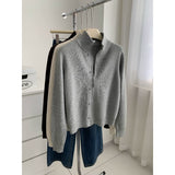 LEKA Old Money Style High-Necked Double Zipper Knitted Cardigan Women 2026 Autumn And Winter New Solid Color Design Sweater Jacket