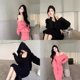 High-End Long-Sleeved Jacket Suit Women 2026 Spring And Autumn New Temperament Lady Hanging Neck Dress Two Sets