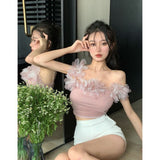 Sweet And Hottie Sexy Three-Dimensional Flowers Small Sling Vest Women Summer New Design Sense Slim Slimming Short Top