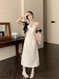 2026 New Korean Wave Point Sling Bow Tie Dress Female Gentle Temperament Small Long Dress
