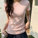 Solid Color Bottom Slim Short-Sleeved T-Shirt Women Summer Tide New Thin Short-Sleeved Top Woman