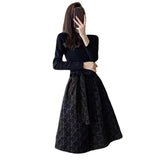 Hepburn Black Long-Sleeved Dress Woman 2025 Autumn Long Fashion Collection Waist Thin A Word Fluffy Skirt