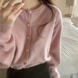 KANING Tender Love Buckle Pink Knitted Cardigan Women 2026 Autumn New Women's Clothing Outside The Small Open Shirt