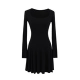 Autumn And Winter Pure Lust Wind Knitted Collar Horn Sleeve Dress To Collect The Waist Of A Small Long Bottom Sweater Dress Is Thin