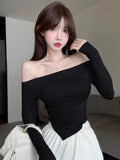 Purely Sexy Shoulder Long-Sleeved T-Shirt Femininity T-Shirt Femininity T-Shirt Girl Tide