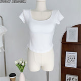 Summer Solid Color With Chest Cushion Square Collar Short-Sleeved T-Shirt Women's Fashion Sports Yoga Clothes