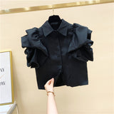 Korean Version Of The Design Sense Niche Bubble Sleeve Short Sleeve Shirt Women Loose Short Shirt Blouse Tide