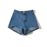 Irregular High-Waisted Denim Shorts Babes Long Leg Tight-Puffed-Girls Hot-Pants Women's-Sighting-Sighting-Sighting Women's-Puffed Slacks Summer