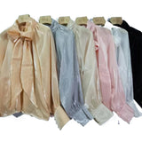French Bow Shirt Female Design Sense Of Small Pure Style Hottie Chic Bubble Long Sleeve Top
