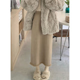 2026 Autumn And Winter New Tassel Knitted Half-Dress Woman Thick Medium Long A Skirt Open Fork Hair Bag Long Skirt