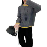 KANING Korean Round-Neck Color Knitted Shirt Women 2026 New Lazy Wind Loose Long-Sleeved Head Sweater