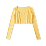 Pure Round-Neck Long Sleeves V Collar Knitted Cardigan Repair Waist Short Top Long Sleeve