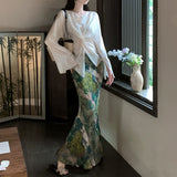 Summer Shirt Long Sleeve Cross-Tling High-Grade Texture Acetic Acid Thin Coat Dress Suit Woman