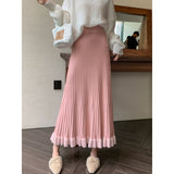 KANING Crowing Pink Folded Skirt High Waist Swing Skirt 2026 Autumn And Winter New Knitted Half Dress Woman