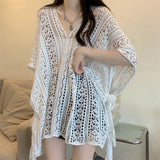 V-Necked Short-Sleeved Knitted Shirt Women's Thin Autumn Design Sense Of Small Unique To Loose Hooded Tops