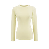 Spice Girls New Shoulder Round Neck Long Sleeve Elastic Waist T-Shirt Soft-Skinned Solid-Colored Back-To-Bottom Shirt
