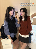 Green Tea Small Pony Embroidery Han Ling Wearing Chic Chic Folding Vest College Blouse