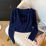 Spring And Autumn 2026 New Korean Version Of The 13-Line Repair Two Sets Of Flowers Knitted Slings Plus Simple Knitted Open Shirt