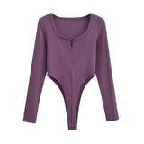 Women's Retro U-Neck Half-Neck Long-Sleeved Blouse Hottie Solid-Colored Sexy Bottom T-Shirt