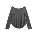Lazy Wind Slack Feeling Thin Loose And Slightly Through The Hot Girl Shoulder Sun Hood T-Shirt New Bottom Top