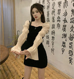 French Temperament Famous Tucked Little Black Dress Female Light Luxury Horn Sleeve Small Dress Sweet Spicy Sexy Thin Dress