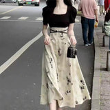 Hao Ben Style Printed Dress Women's Summer Design Sense To Receive Waist Dress Elegant High-End A-Word Skirt
