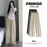 Broad-Legged Trousers Ice Silk High-Rise Mountain Trousers Women's Summer Thin Hanging Feeling Casual Lanterns Loose Straight Folded Trousers