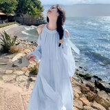 Seaside Holiday Wind Out-Of-Shoulder Dress Woman 2025 New French Gentle Wind Sweet Loose Fairy Dress