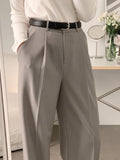 South Korea Spring And Autumn Simple Niche Commute High-Rise Thin Double Pocket Hanging Straight Slacks