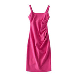 Spice Girls Summer French Folded Vest Long Skirt Wide Shoulder Strap Fashion Waist Dress