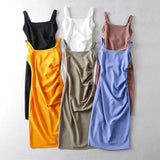 Spice Girls Summer French Folded Vest Long Skirt Wide Shoulder Strap Fashion Waist Dress