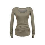 Spice Girl Paper Slightly T-Shirt Woman's New Lazy Windy Loose Thin U-Neck Long-Sleeved T-Shirt Woman's Long Model