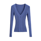 Han Mo Sense Thin V-Neck Knitted Shirt Showing Chest Big Waist Slender Sleeve Old Money Pit High Bullet Repair Body Dress Woman Autumn