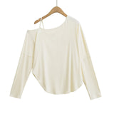 Spice Girls Sleeves Long Sleeved T-Shirt With Shaved Shoulder-Curved T-Shirt Irregularly Round Hem Fashion Jersey