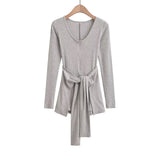 Spice Girls Autumn New Thickened Y-Neck Spliced Waist Strap Two Sets Of Long-Sleeved T-Shirts Thin