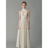 French New High-End Hanging Neck Dress Women's Summer Design Feel Sleeveless Folds To The Waist Thin Temperament Dress