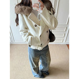[Warm Up 450G French Double Buckle Coat Women Autumn And Winter New Woolen Hooded Top Woman