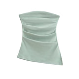 A Word-Collar Pure Desire To Slimen Shoulder Tective Blouse Folded Open Fork Solid Sexy Bottom Vest