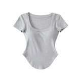 Pure U-Shaped Square Collar T-Shirt Curved Under The Hem Of Short-Sleeved T-Shirt