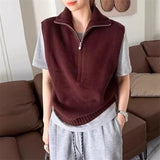 KANING Simple Half-Zip Half-Neck Knitted Vest 2026 Autumn New Folding Shoulder Sweater Vest