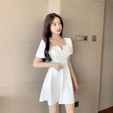 Small Solid Color Dress Women's Summer New French Style Collar Small Dress To The Waist Thin Temperament Short Skirt