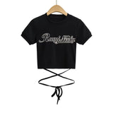 Hottie Summer Personality Round Neck Print Rope Short-Sleeved T-Shirt Short-Sleeved T-Shirt