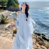 Seaside Holiday Wind Out-Of-Shoulder Dress Woman 2025 New French Gentle Wind Sweet Loose Fairy Dress
