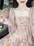 French Gentle Wind Sweet Age Reduction Tsets Crumm Dress Women Summer New Sun Protection Shirt Mid-Long Dress Two-Set