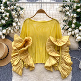 Light Luxury Famous Lady Shirt Women Summer Lotus Edge Thin Mesh Loose Royal Sister Temperament High-End Feel Blouse Tide